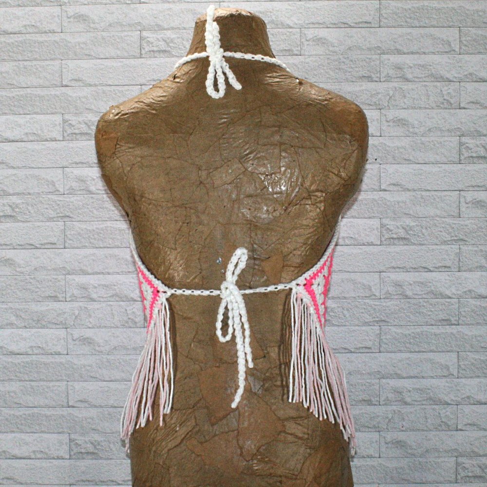HAND CRAFTED Crop Top Sunflower Crochet Fringe Granny Square Pink Various - Picture 5 of 16